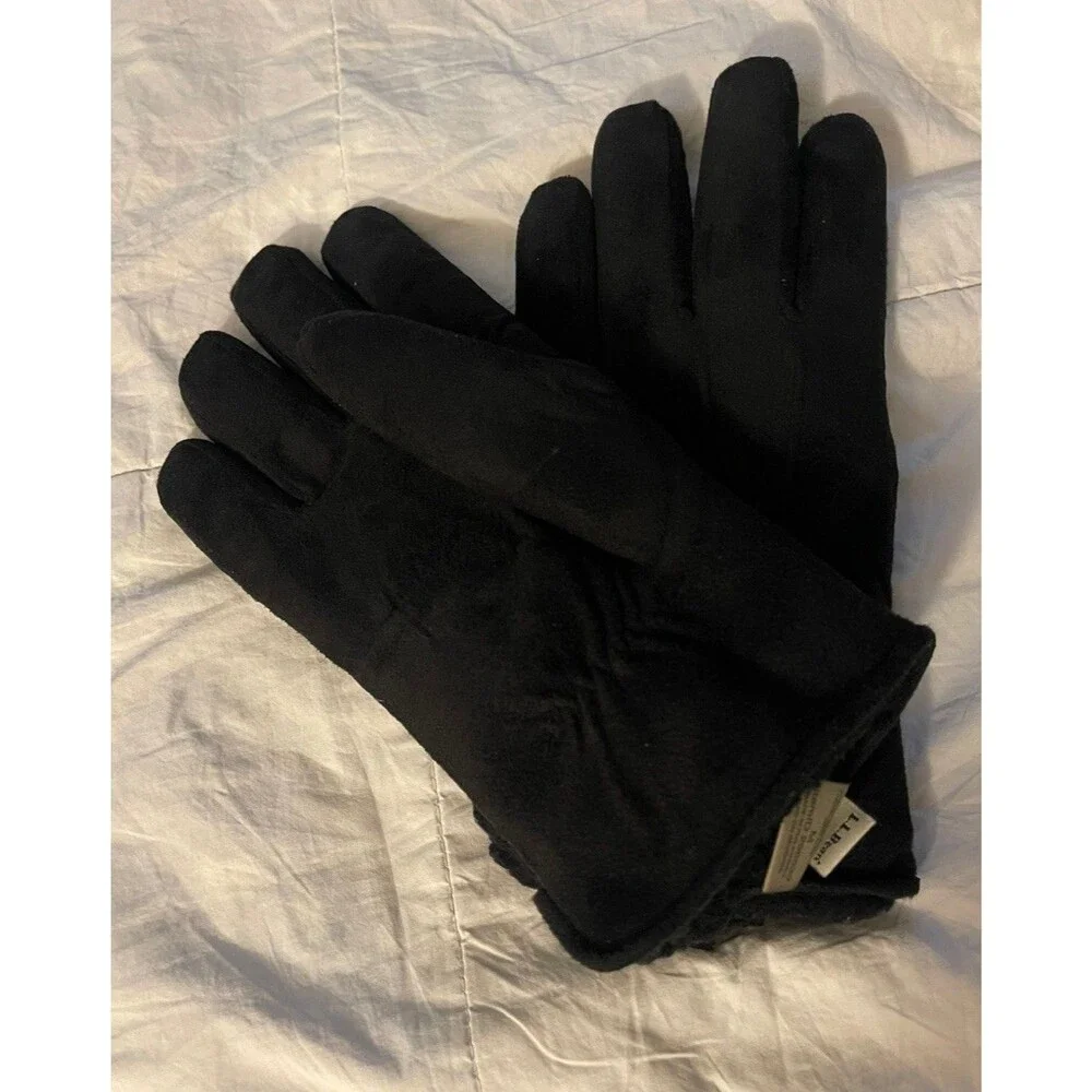 L.L. Bean Town & Field Suede Feel Black Winter Gloves faux Fleece Lining Sz Med